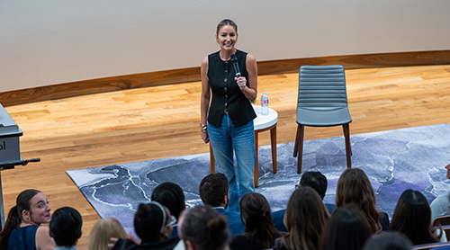 Section Image: Student and Faculty Leaders on the stage in Shaddock Auditorim 