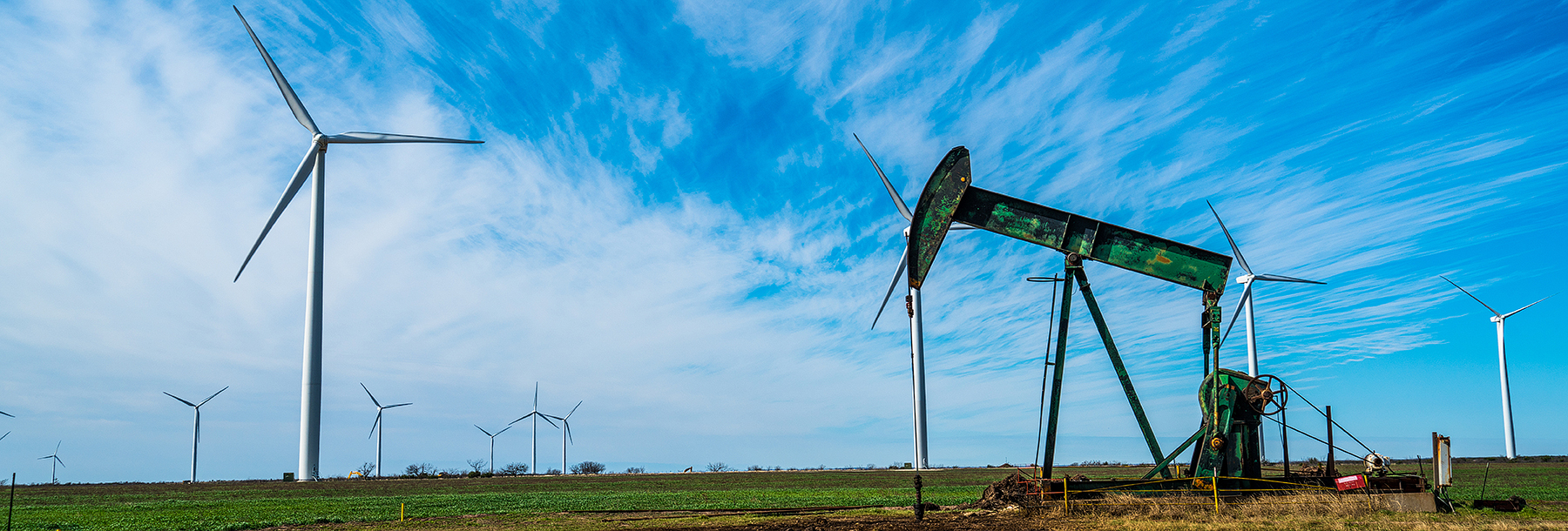 Section Image: Oil derrick and windmills 